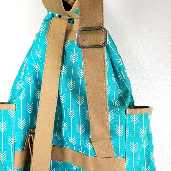 Women's Ame & Lulu's Boho Blue Broken Arrow Tennis Rack Zip Backpack Holder - Picture 4 of 11